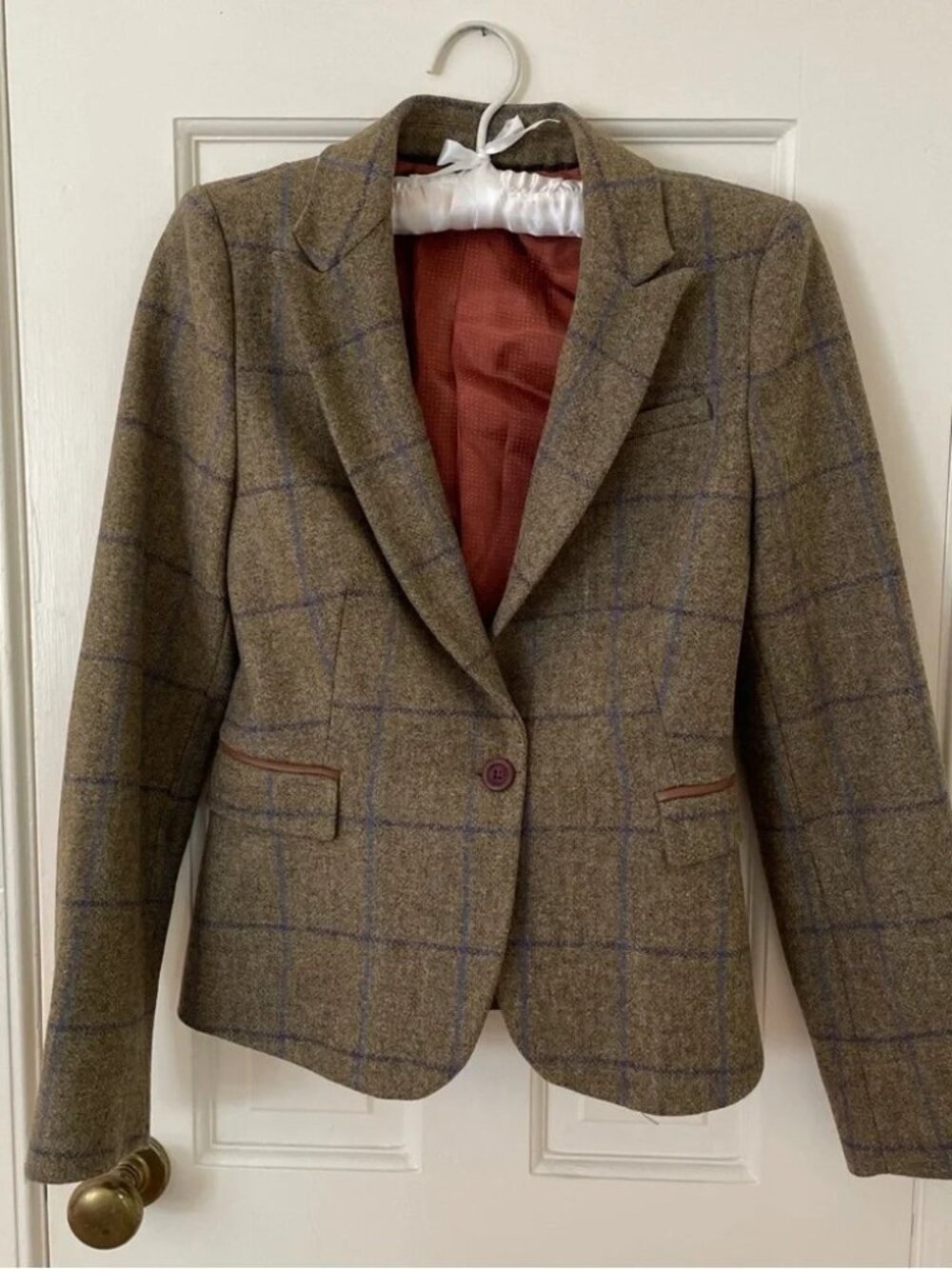 ZARA BASIC wool elbow patch plaid hacking jacket (L)
